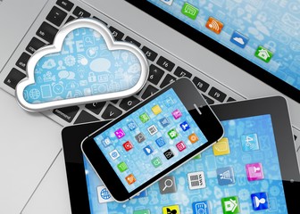 laptop, tablet pc, smart phone and cloud