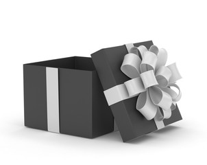 open gift box with bows isolated on white