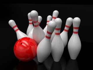 Bowling ball and skittles isolated