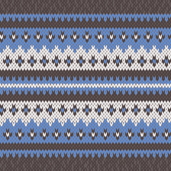 Knitted Seamless Pattern in Blue, White and Grey