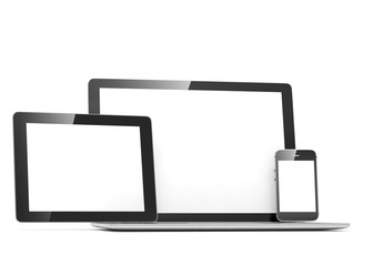 laptop, tablet, phone, on white