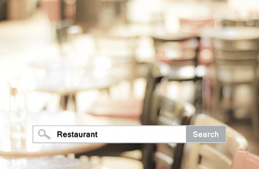 Word Restaurant written on search bar over blur restaurant