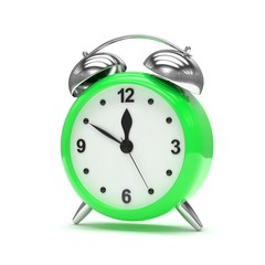 Green alarm clock on white
