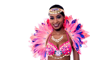 Fototapeta na wymiar Closeup of woman samba dancer.