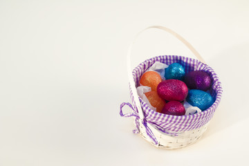Sparkly Easter Eggs in Basket Offset to the Right