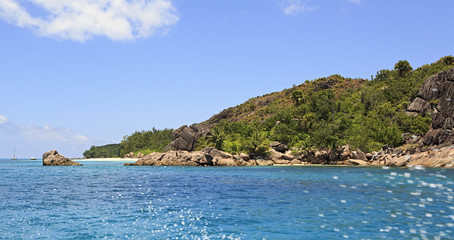 Beautiful Huge granite boulders on Curieuse Island in Indian Ocean.