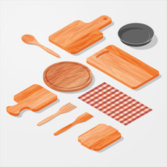 Kitchen, bar, restaurant design elements. Mock-up. Vector Set. 3d Isometric  illustration.