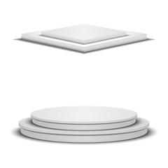 Two empty white stages