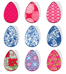 Set with Easter eggs with floral ornamental patterns, isolated o