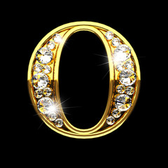 o isolated golden letters with diamonds on black