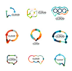 Set of flat linear design speech cloud logos. Talk bubbles, modern geometric industrial thin line icons