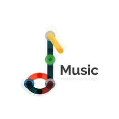 Music note logo, flat thin line geometric design