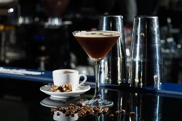 Möbelaufkleber Fresh coffee cocktail with coffee beans and espresso at the bar © smspsy