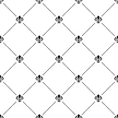 Seamless vector black and white ornament. Modern geometric pattern with royal lilies
