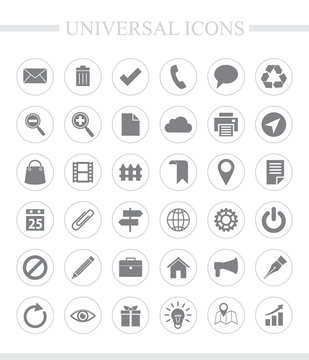 36 universal icons for web and mobile. Vector icon set.