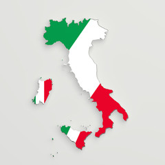 Silhouette of Italy with flag