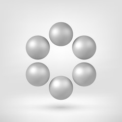 White abstract array with pearl spheres, atom, molecule grid with realistic shadow and light background for logo, design concepts, web, presentations and prints. 3D render design. Vector illustration.