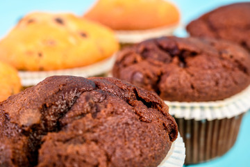 Chocolate Chip Muffins On Blue Table
