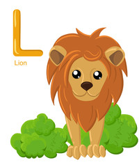 Obraz na płótnie Canvas Alphabet for children. Cute vector zoo alphabet with cartoon animals isolated on white L lion