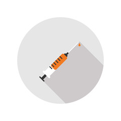 Syringe flat web icon design with long shadows. Health care.