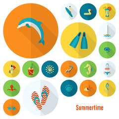 Fototapeta premium Summer and Beach Simple Flat Icons