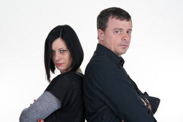 Couple woman and man, back to back, very sad, divorce