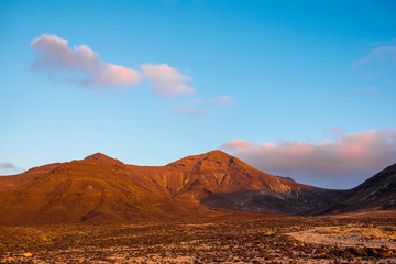 Fototapeta na wymiar Deserted landscape with mountains in Jandia natural park on the south of Fuerteventura island in Spain