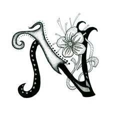 the letters alphabet  calligraphy hand drawn with flowers element isolated on the white background