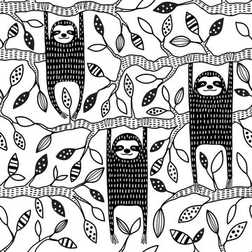 Fototapeta Sloths seamless pattern