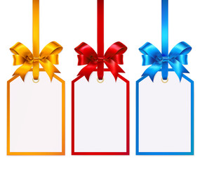 Set of colorful tags with silk bows