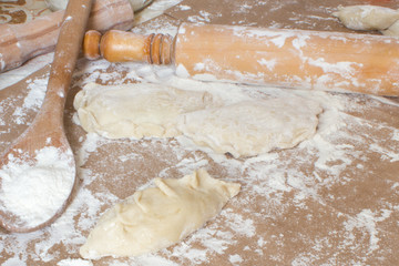 The Bakes table with flour.