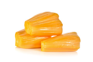 ripe jackfruit with seed on white background