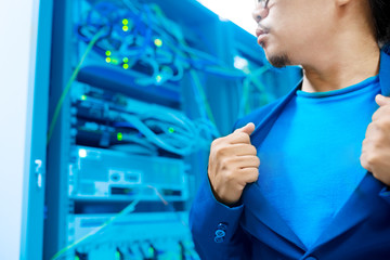 Obraz premium People fix core switch in network room