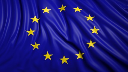 Wavy flag of European Union closeup background