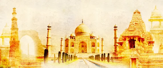 Foto auf Acrylglas Indien Schmutzhintergrund mit Papierbeschaffenheit und Marksteinen von Indien