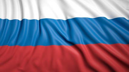 Wavy flag of Russia closeup background