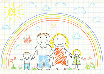 Happy family and rainbow