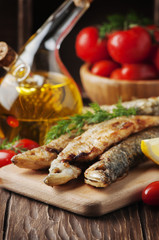 Russian fish smelt on the wooden table