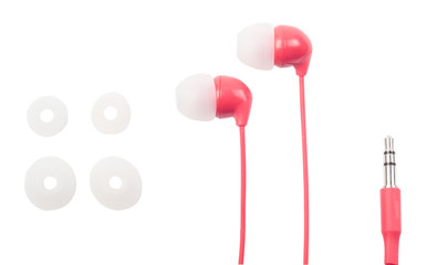 Earphones for phone of red color, on the