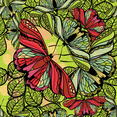 Materiał do szycia seamless spring pattern butterflies and flowers. Floral pattern