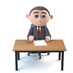 3d Businessman sits at his desk