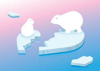 white polar bear on heart broken shape iceberg background conceptual illustration vector