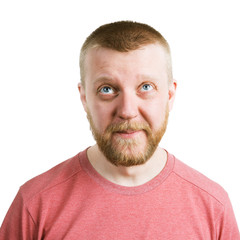 Fototapeta premium Bearded funny man in shirt looking up