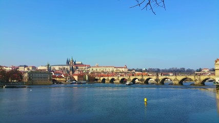 Prague Castle view with Charles Bridge in Czech Republic
