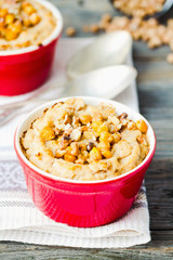 Vegetable casserole with mushrooms, chickpeas and nuts