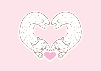 adorable cute couple cat in heart pose, illustration vector