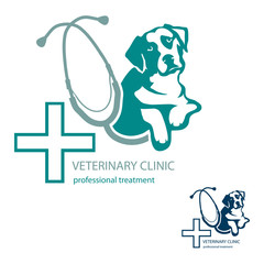 Veterinary clinic. Dog and stethoscope logo