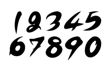 Numbers 0-9 written with a brush on a white background