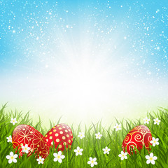 Easter eggs on green grass