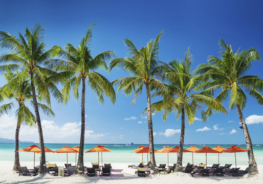 beach lounge bar on tropical exotic boracay island in philippine